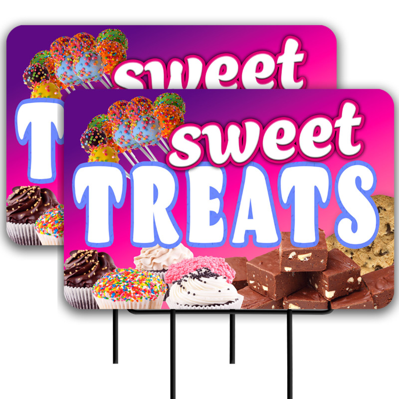 Sweet Treats 2 Pack Double-Sided Yard Signs 16" x 24" with Metal Stakes (Made in Texas)