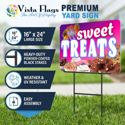 Sweet Treats 2 Pack Double-Sided Yard Signs 16" x 24" with Metal Stakes (Made in Texas)
