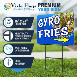Gyro Fries 2 Pack Double-Sided Yard Signs 16" x 24" with Metal Stakes (Made in Texas)