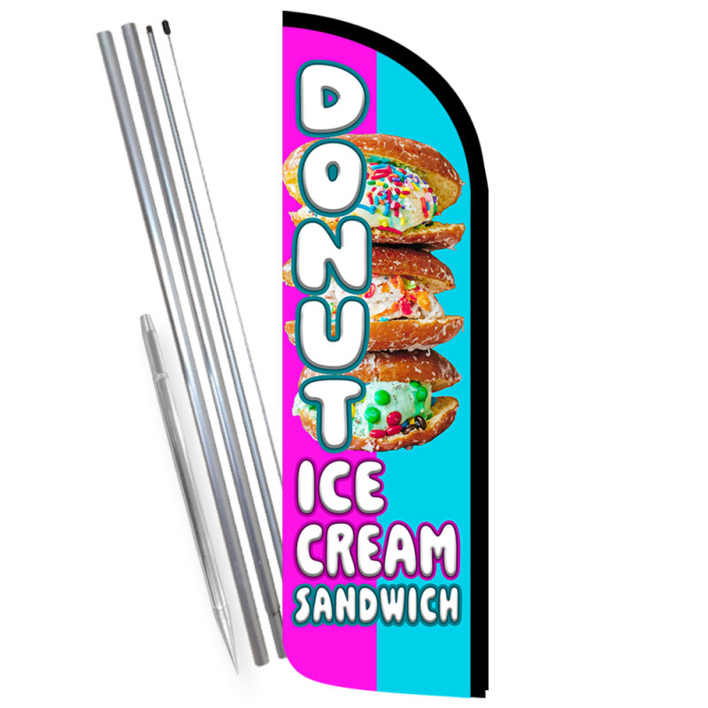 Donut Ice Cream Sandwich Premium Windless Feather Flag Bundle (Complete Kit) OR Optional Replacement Flag Only
