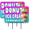 Donut Ice Cream Sandwich 2 Pack Double-Sided Yard Signs 16" x 24" with Metal Stakes (Made in Texas)