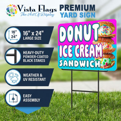Donut Ice Cream Sandwich 2 Pack Double-Sided Yard Signs 16" x 24" with Metal Stakes (Made in Texas)