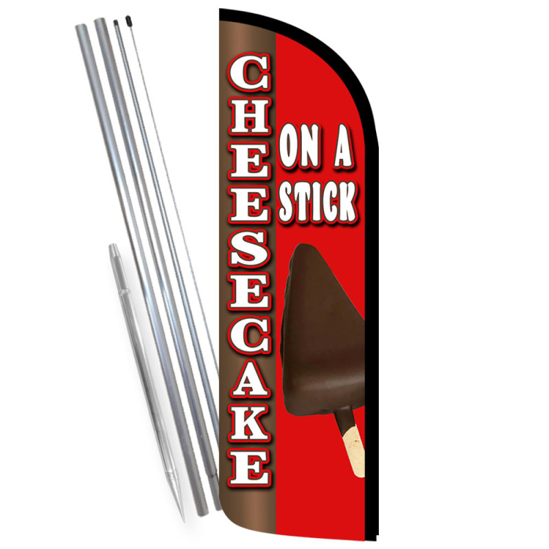 Cheesecake on a Stick Premium Windless Feather Flag Bundle (Complete Kit) OR Optional Replacement Flag Only