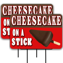 Cheesecake on a Stick 2 Pack Double-Sided Yard Signs 16" x 24" with Metal Stakes (Made in Texas)