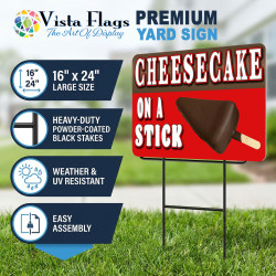 Cheesecake on a Stick 2 Pack Double-Sided Yard Signs 16" x 24" with Metal Stakes (Made in Texas)
