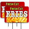 Fresh Cut Fries 2 Pack Double-Sided Yard Signs 16" x 24" with Metal Stakes (Made in Texas)