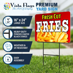 Fresh Cut Fries 2 Pack Double-Sided Yard Signs 16" x 24" with Metal Stakes (Made in Texas)