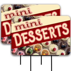 Mini Desserts 2 Pack Double-Sided Yard Signs 16" x 24" with Metal Stakes (Made in Texas)