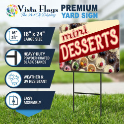 Mini Desserts 2 Pack Double-Sided Yard Signs 16" x 24" with Metal Stakes (Made in Texas)
