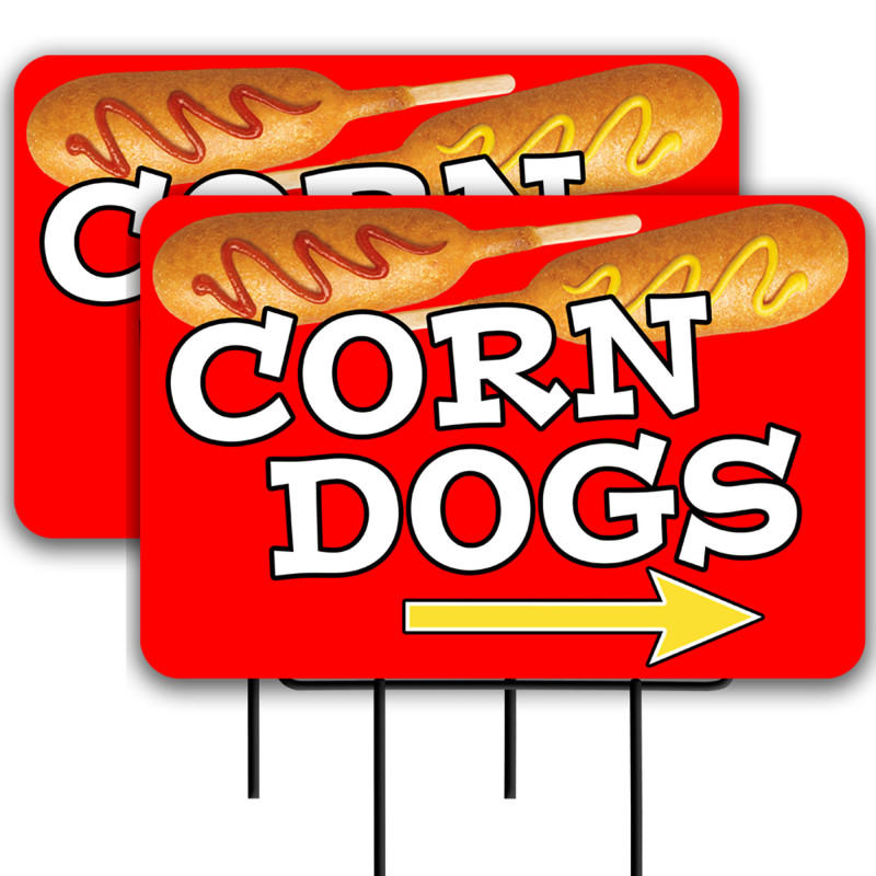 Corn Dogs (red) 2 Pack Double-Sided Yard Signs 16" x 24" with Metal Stakes (Made in Texas)