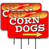 Corn Dogs (red) 2 Pack Double-Sided Yard Signs 16" x 24" with Metal Stakes (Made in Texas)