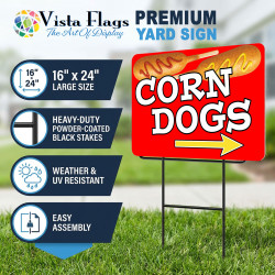 Corn Dogs (red) 2 Pack Double-Sided Yard Signs 16" x 24" with Metal Stakes (Made in Texas)