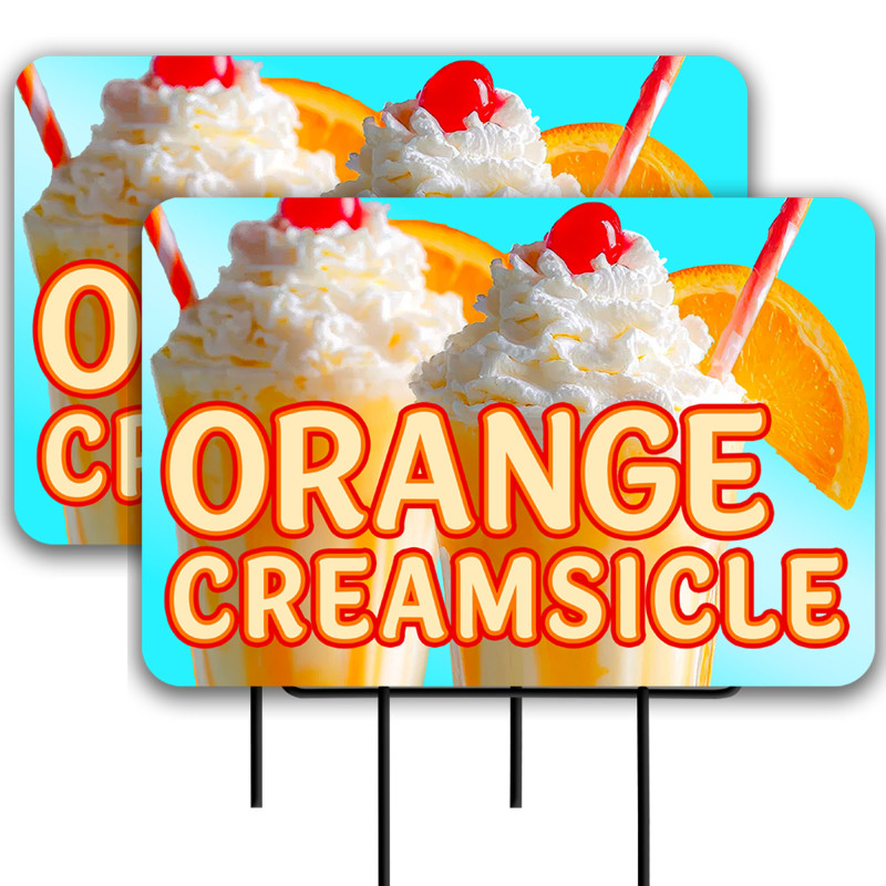 Orange Creamsicle 2 Pack Double-Sided Yard Signs 16" x 24" with Metal Stakes (Made in Texas)