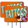 Tattoos (orange) 2 Pack Double-Sided Yard Signs 16" x 24" with Metal Stakes (Made in Texas)