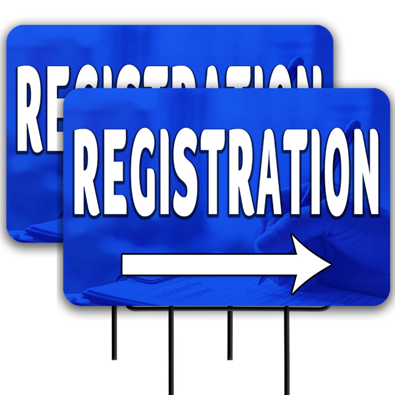 Registration 2 Pack Double-Sided Yard Signs 16" x 24" with Metal Stakes (Made in Texas)