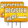 Register Here 2 Pack Double-Sided Yard Signs 16" x 24" with Metal Stakes (Made in Texas)