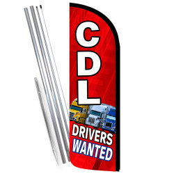 CDL Drivers Wanted Premium Windless Feather Flag Bundle (Complete Kit) OR Optional Replacement Flag Only 