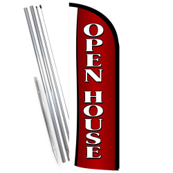 Open House (red) Premium Windless Feather Flag Bundle (Complete Kit) OR Optional Replacement Flag Only 