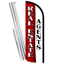 Real Estate Agents Premium Windless Feather Flag Bundle (Complete Kit) OR Optional Replacement Flag Only 