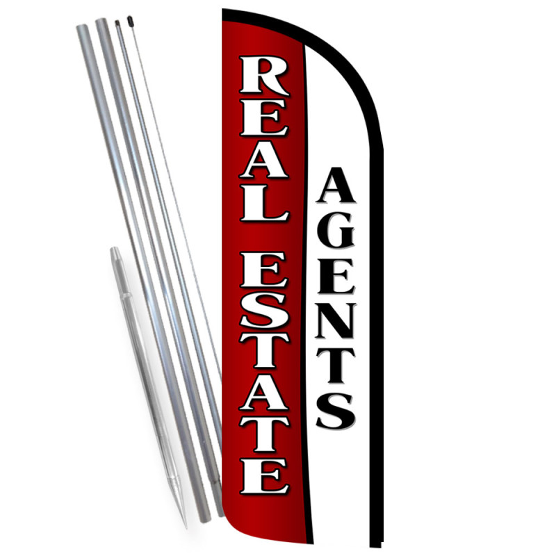 Real Estate Agents Premium Windless Feather Flag Bundle (Complete Kit) OR Optional Replacement Flag Only