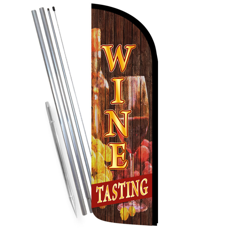 Wine Tasting (wood) Premium Windless Feather Flag Bundle (Complete Kit) OR Optional Replacement Flag Only