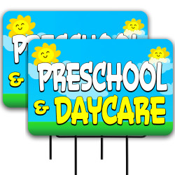 Preschool & Daycare 2 Pack Double-Sided Yard Signs 16" x 24" with Metal Stakes (Made in Texas)