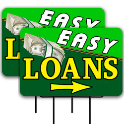 Easy Loans 2 Pack Double-Sided Yard Signs 16" x 24" with Metal Stakes (Made in Texas)