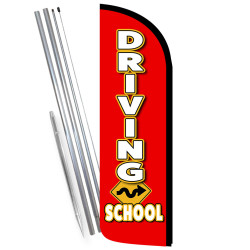 Driving School Premium Windless Feather Flag Bundle (Complete Kit) OR Optional Replacement Flag Only 