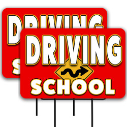 Driving School 2 Pack Double-Sided Yard Signs 16" x 24" with Metal Stakes (Made in Texas)