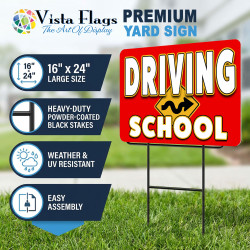Driving School 2 Pack Double-Sided Yard Signs 16" x 24" with Metal Stakes (Made in Texas)
