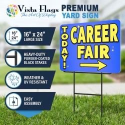 Career Fair Today 2 Pack Double-Sided Yard Signs 16" x 24" with Metal Stakes (Made in Texas)