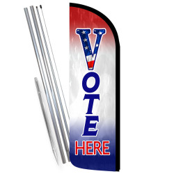 Vote Here Premium Windless Feather Flag Bundle (Complete Kit) OR Optional Replacement Flag Only 