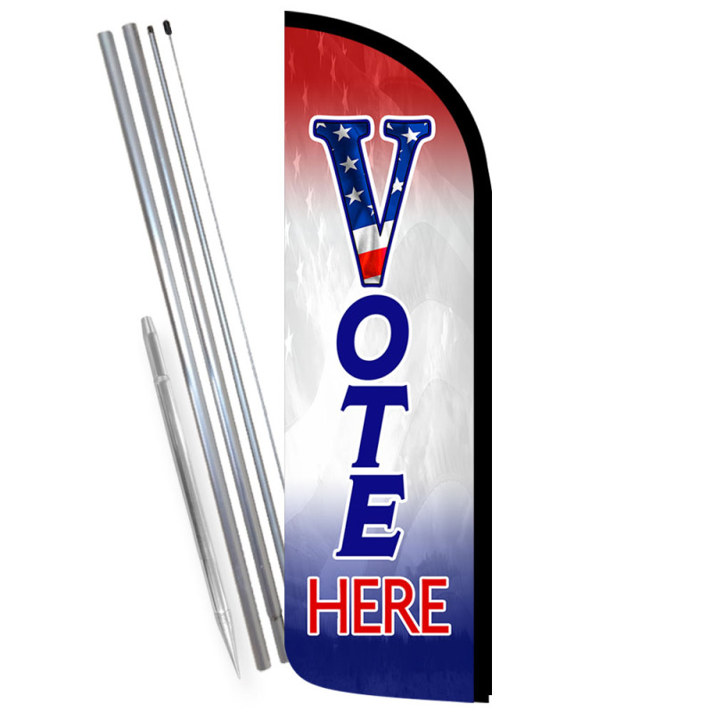 Vote Here Premium Windless Feather Flag Bundle (Complete Kit) OR Optional Replacement Flag Only
