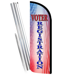 Voter Registration Premium Windless Feather Flag Bundle (Complete Kit) OR Optional Replacement Flag Only 