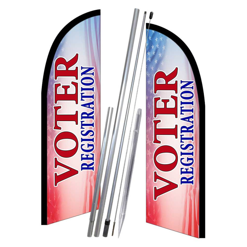 Voter Registration 10' 2 Sided Feather Flag Bundle (Complete Kit) OR Optional Replacement Flag Only