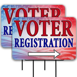 Voter Registration 2 Pack Double-Sided Yard Signs 16" x 24" with Metal Stakes (Made in Texas)