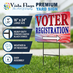 Voter Registration 2 Pack Double-Sided Yard Signs 16" x 24" with Metal Stakes (Made in Texas)