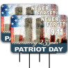 Never Forget September 11 - 25 Years 2 Pack Double-Sided Yard Signs 16" x 24" with Metal Stakes (Made in Texas)