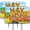 Hay Rides 2 Pack Double-Sided Yard Signs 16" x 24" with Metal Stakes (Made in Texas)