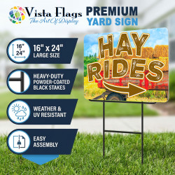 Hay Rides 2 Pack Double-Sided Yard Signs 16" x 24" with Metal Stakes (Made in Texas)
