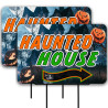 Haunted House 2 Pack Double-Sided Yard Signs 16" x 24" with Metal Stakes (Made in Texas)