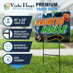 Haunted House 2 Pack Double-Sided Yard Signs 16" x 24" with Metal Stakes (Made in Texas)