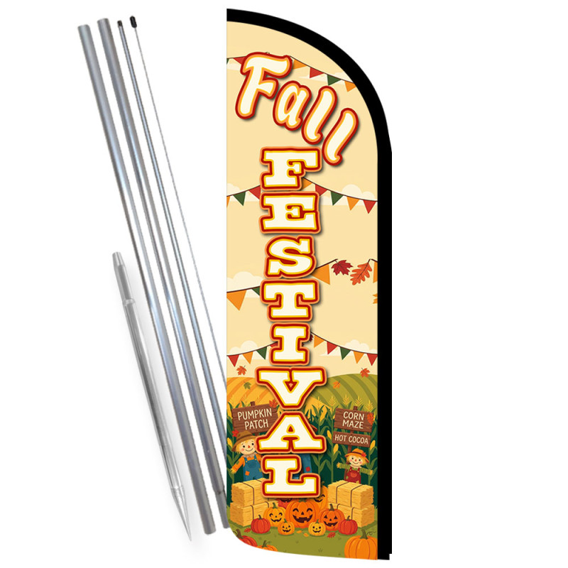 Fall Festival Premium Windless Feather Flag Bundle (Complete Kit) OR Optional Replacement Flag Only