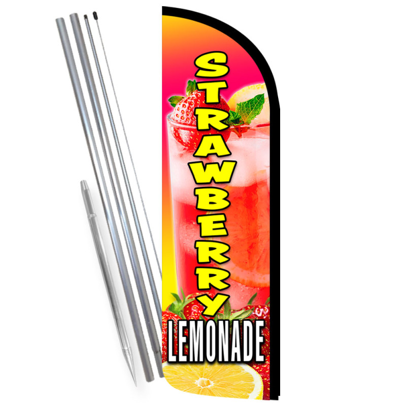 Strawberry Lemonade Premium Windless Feather Flag Bundle (Complete Kit) OR Optional Replacement Flag Only