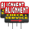 Alignment Check & Service 2 Pack Double-Sided Yard Signs 16" x 24" with Metal Stakes (Made in Texas)