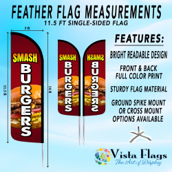 Smash Burgers Premium Windless Feather Flag Bundle (Complete Kit) OR Optional Replacement Flag Only