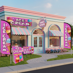 ICE CREAM (PINK) Premium Windless  Feather Flag Bundle (Complete Kit) OR Optional Replacement Flag Only