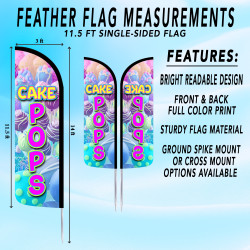 Cake Pops Premium Windless Feather Flag Bundle (Complete Kit) OR Optional Replacement Flag Only