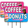 Coffee & Donuts 2 Pack Double-Sided Yard Signs 16" x 24" with Metal Stakes (Made in Texas)