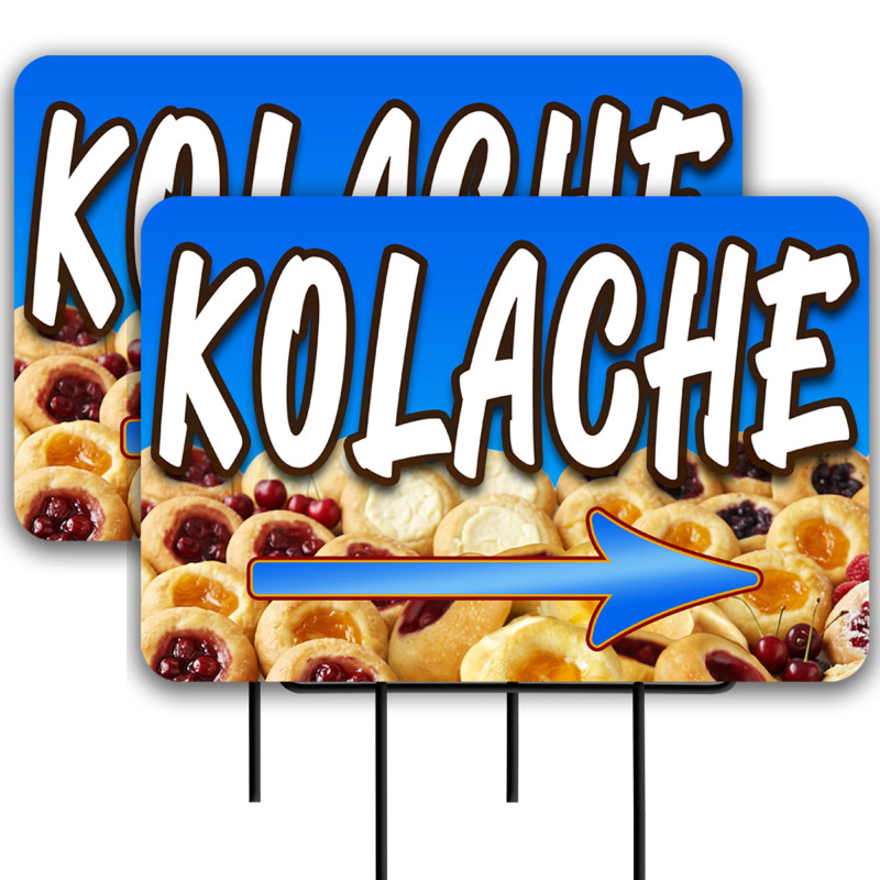 Kolache 2 Pack Double-Sided Yard Signs 16" x 24" with Metal Stakes (Made in Texas)